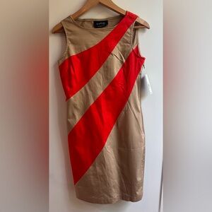 Evan Picone Savannah Red and Tan Striped Mini Dress